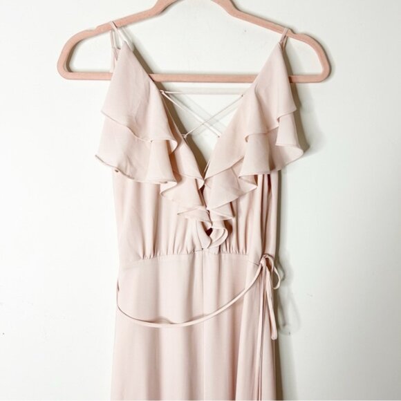 WAYF The Jamie Maxi Dress Ruffle Wrap Attached Tie Waist Gown Ballet Pink XXS - Picture 7 of 16